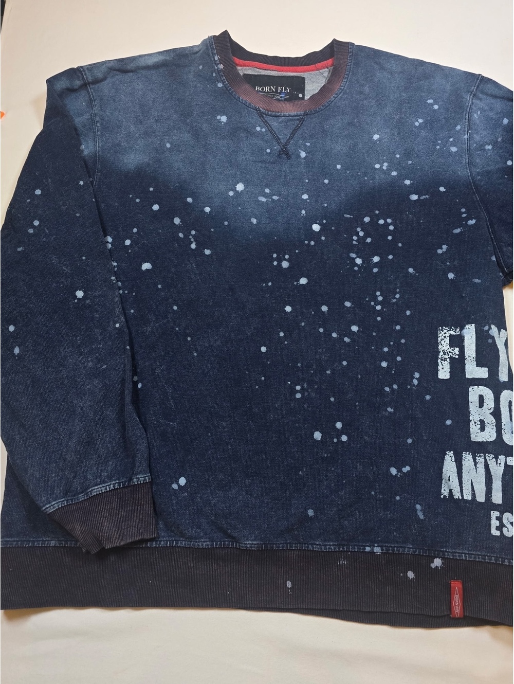 Born Fly 3XL Blue Speckled Pullover Sweatshirt with Graphic Print